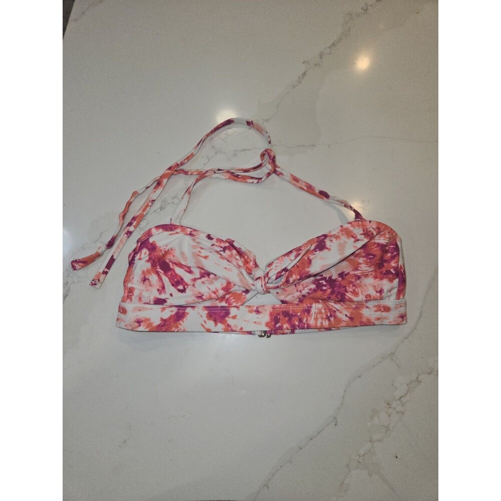 Time and Tru Women's Bikini Top, Size M, Orange/Pink Tie Dye, Front Knot